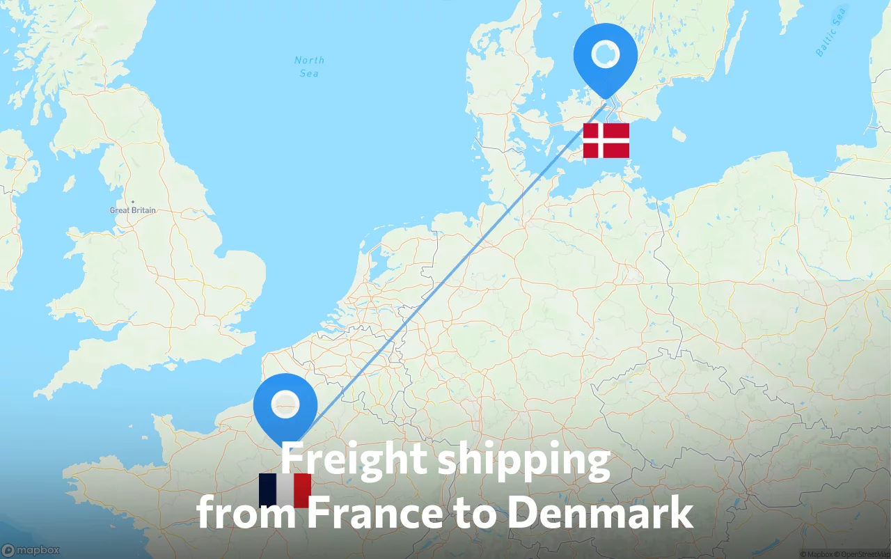 Shipping route from France to Denmark