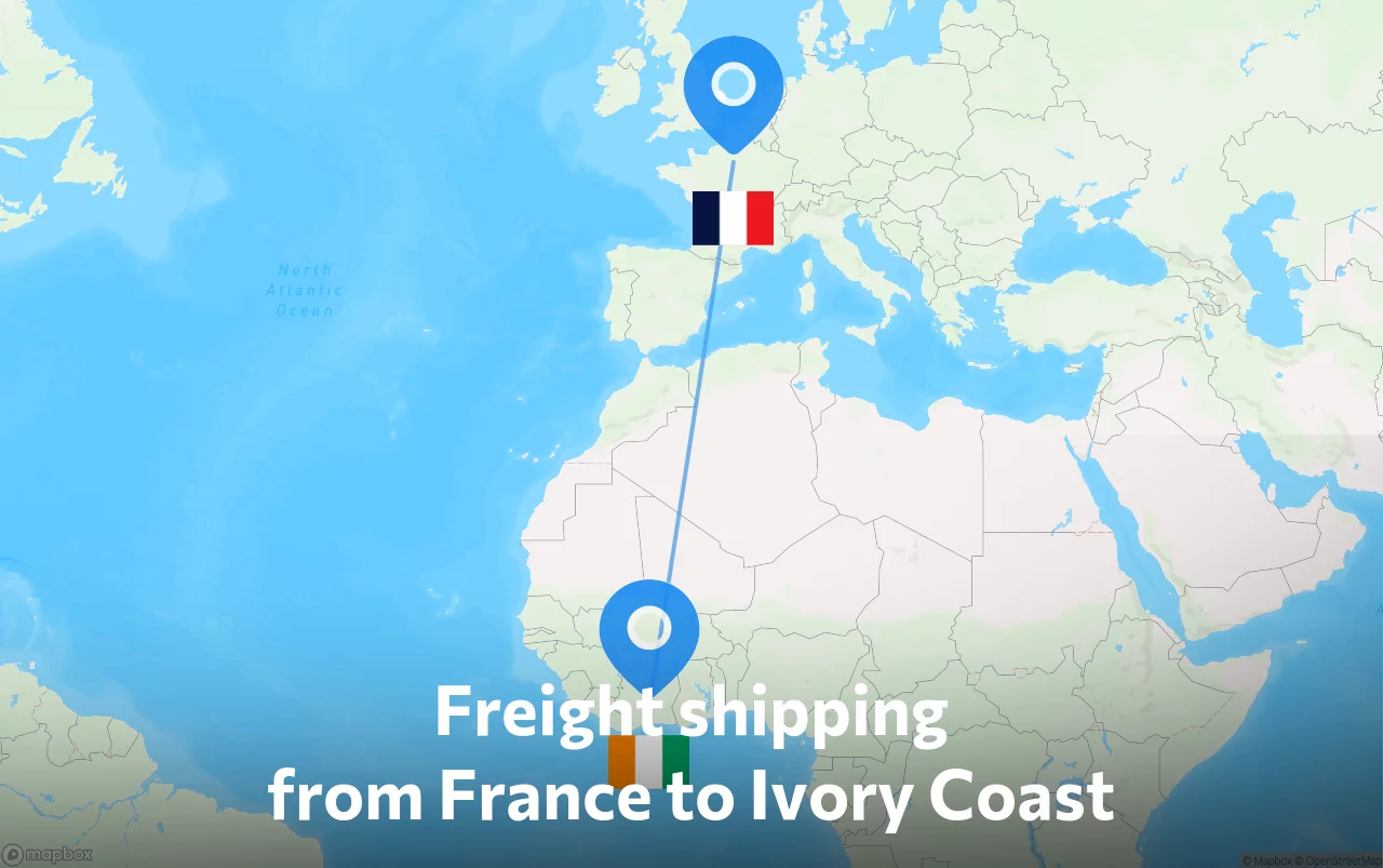 Shipping route from France to Ivory Coast