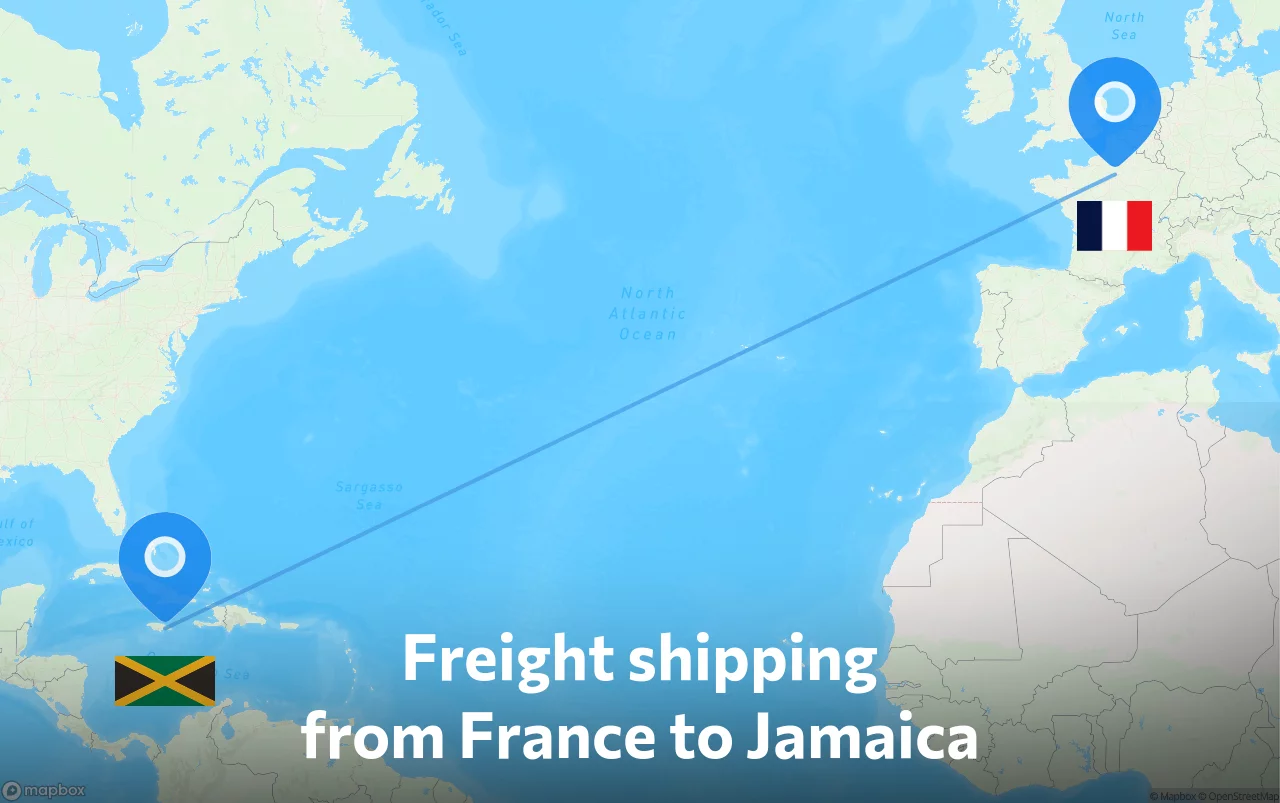 Shipping route from France to Jamaica