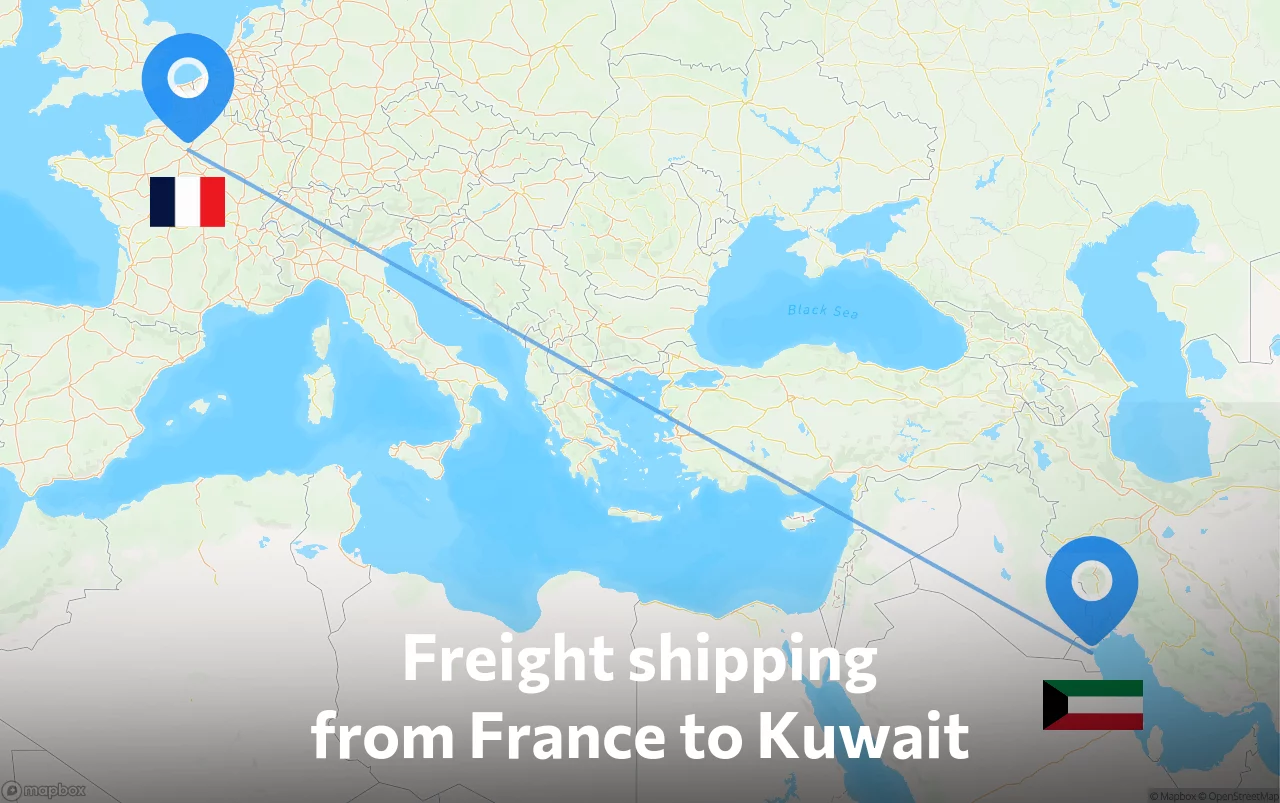 Shipping route from France to Kuwait
