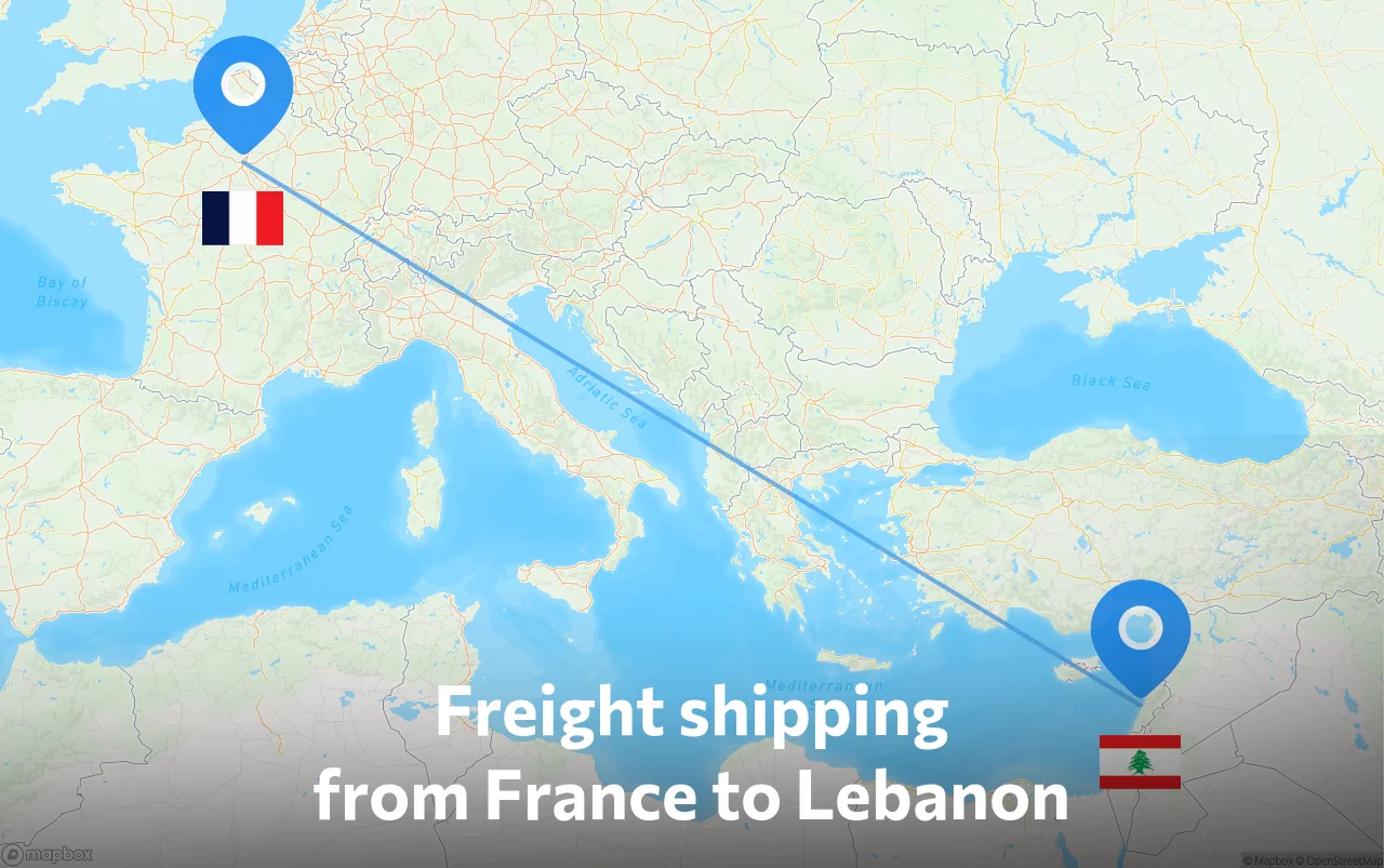 Shipping route from France to Lebanon