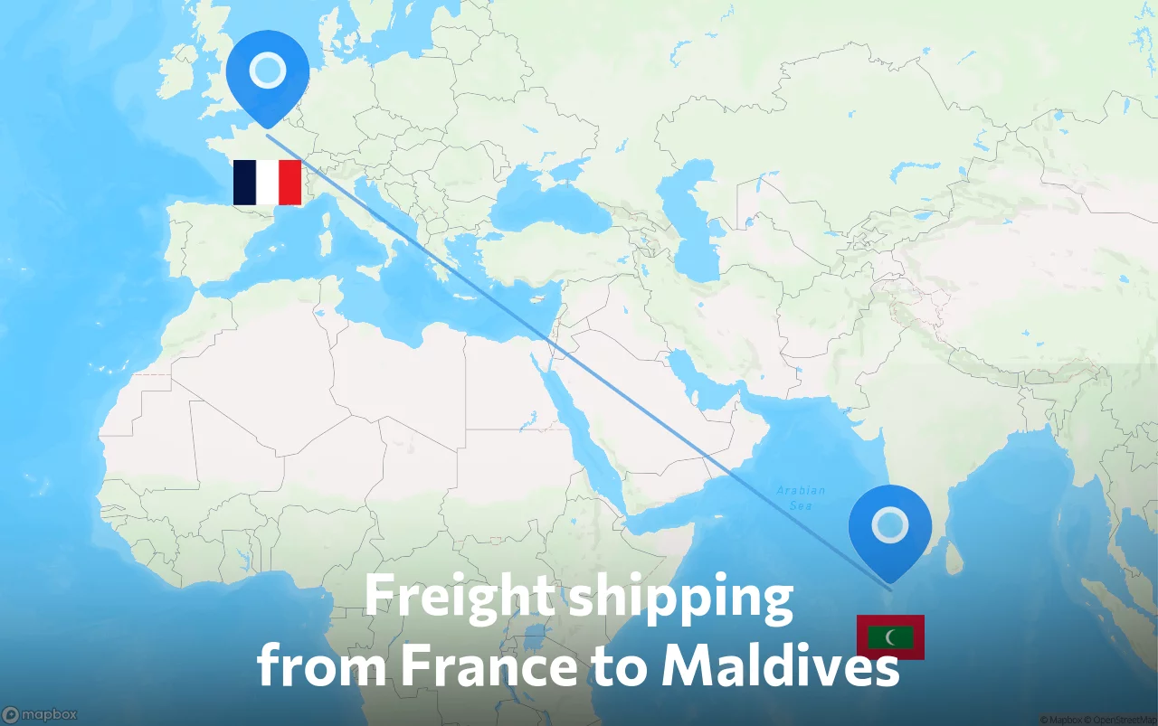 Shipping route from France to Maldives