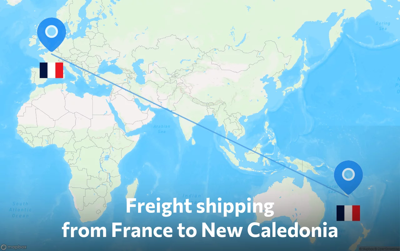 Shipping route from France to New Caledonia