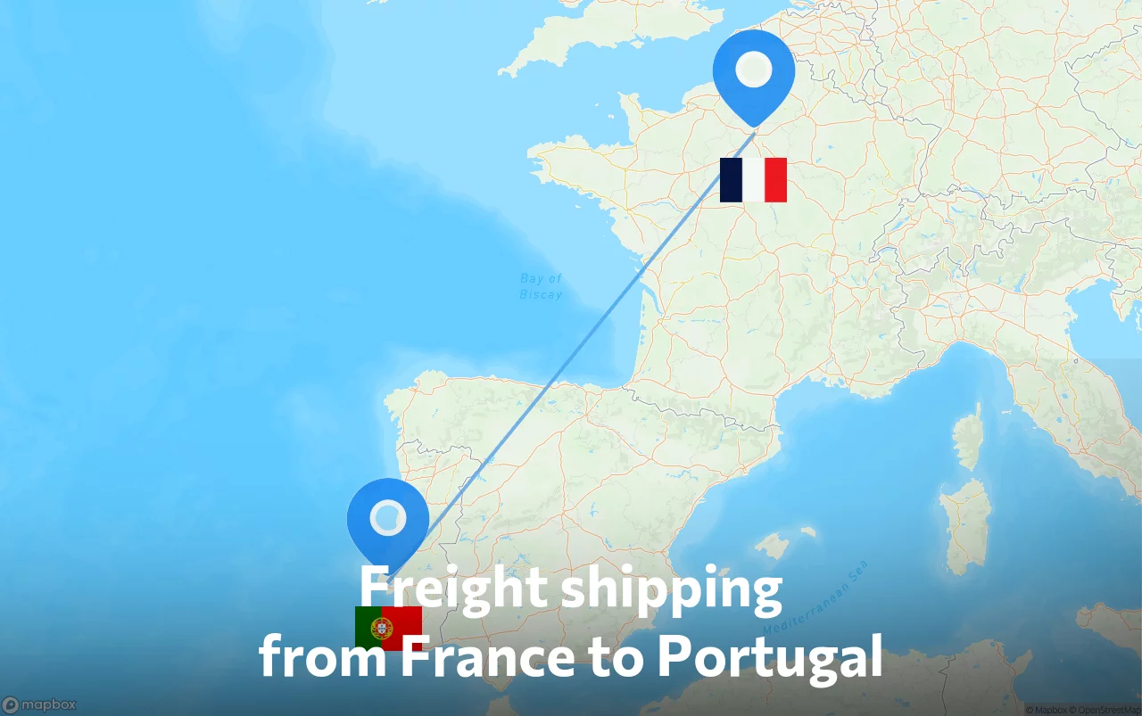 Shipping route from France to Portugal