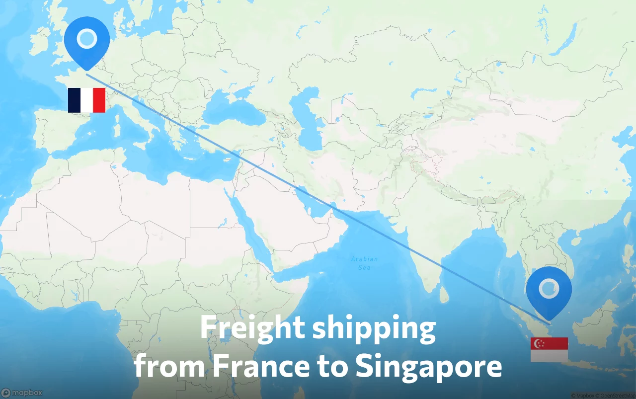 Shipping route from France to Singapore
