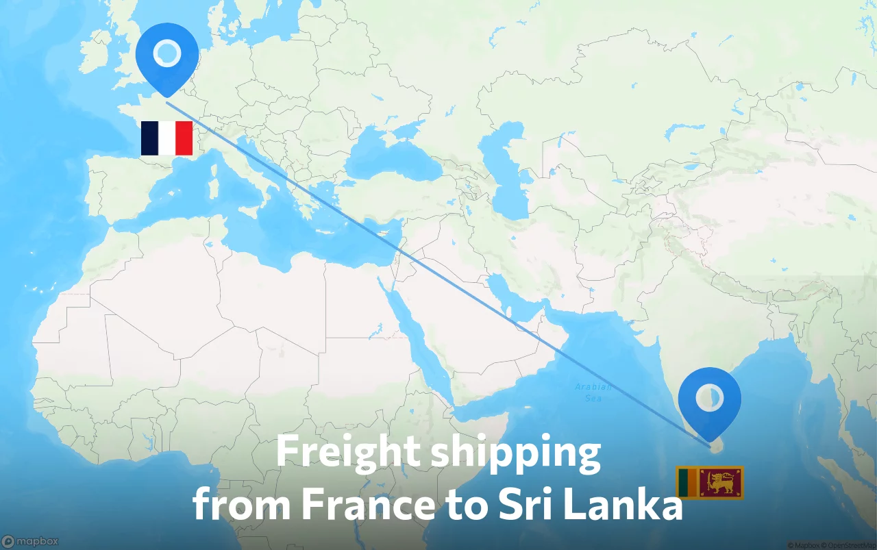 Shipping route from France to Sri Lanka