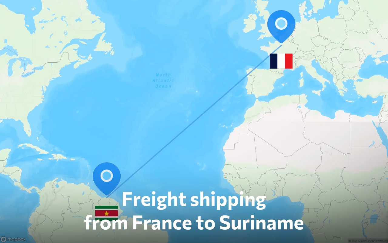 Shipping route from France to Suriname