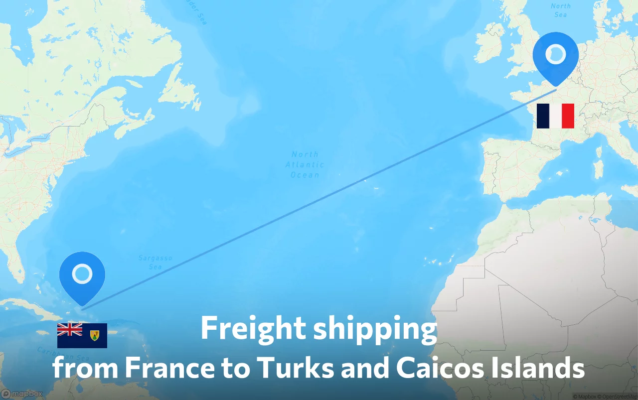 Shipping route from France to Turks and Caicos Islands