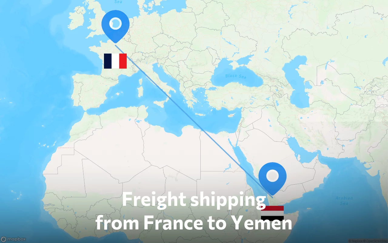 Shipping route from France to Yemen