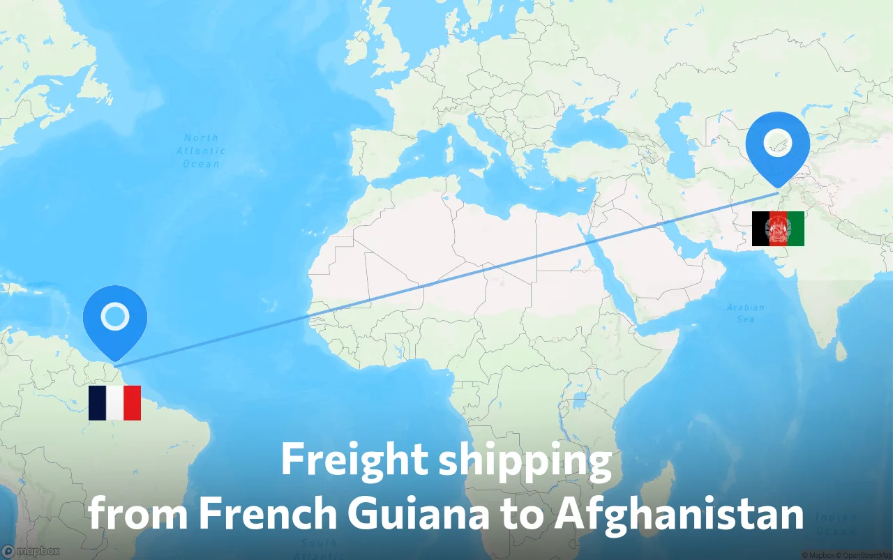 Shipping route from French Guiana to Afghanistan