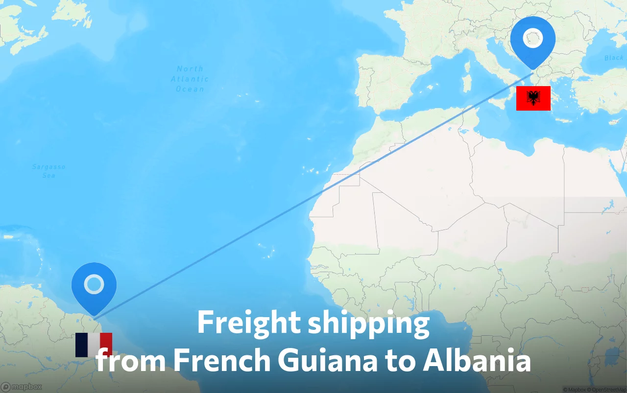 Shipping route from French Guiana to Albania
