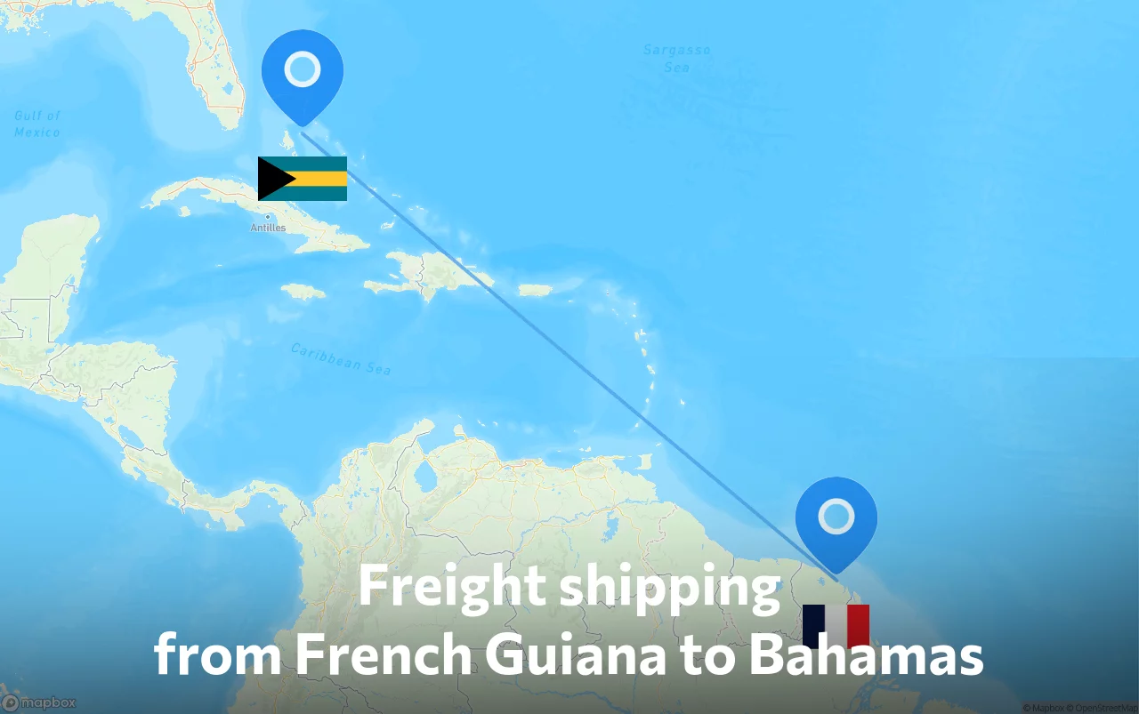 Shipping route from French Guiana to Bahamas