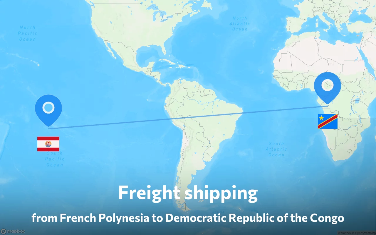 Shipping route from French Polynesia to Democratic Republic of the Congo