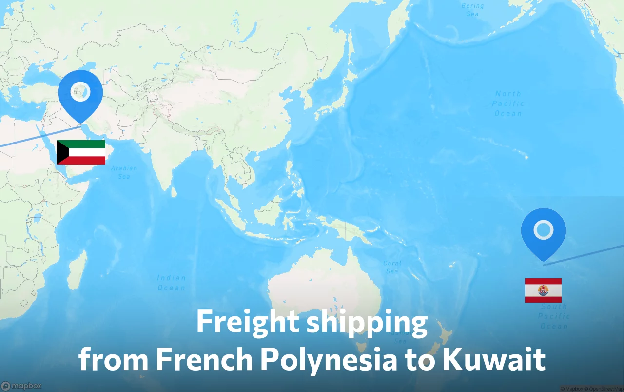 Shipping route from French Polynesia to Kuwait
