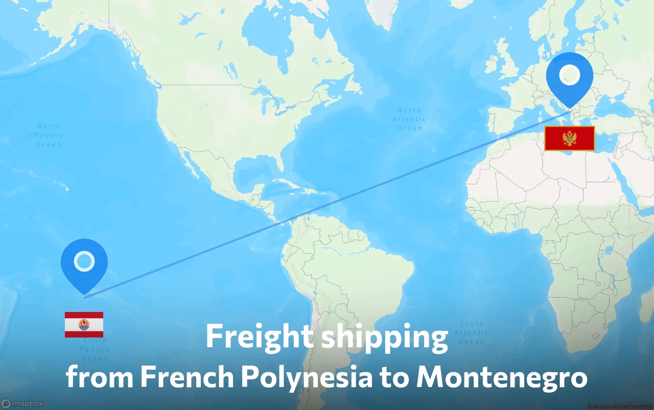 Shipping route from French Polynesia to Montenegro