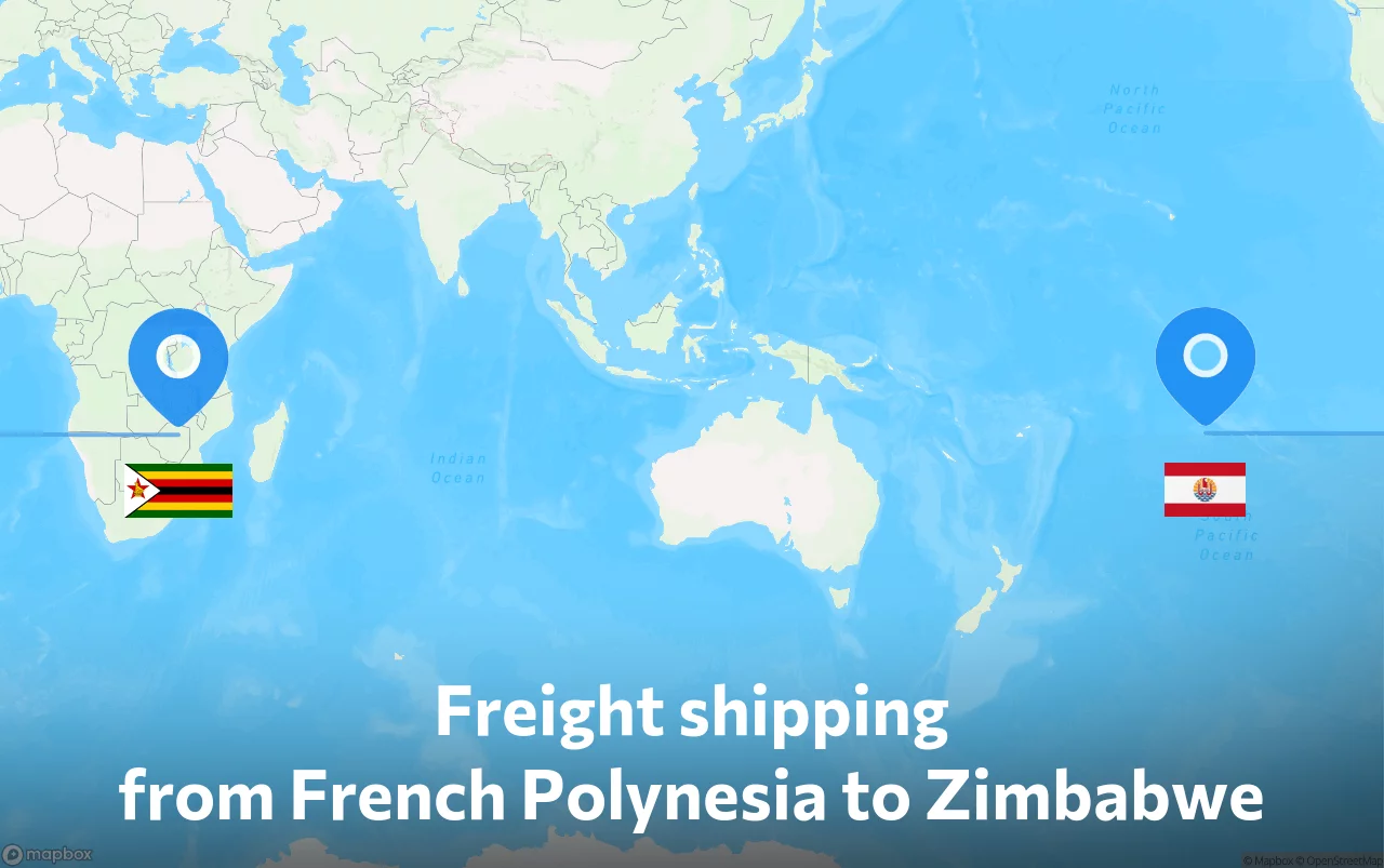Shipping route from French Polynesia to Zimbabwe