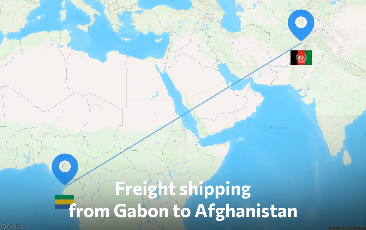 Shipping route from Gabon to Afghanistan