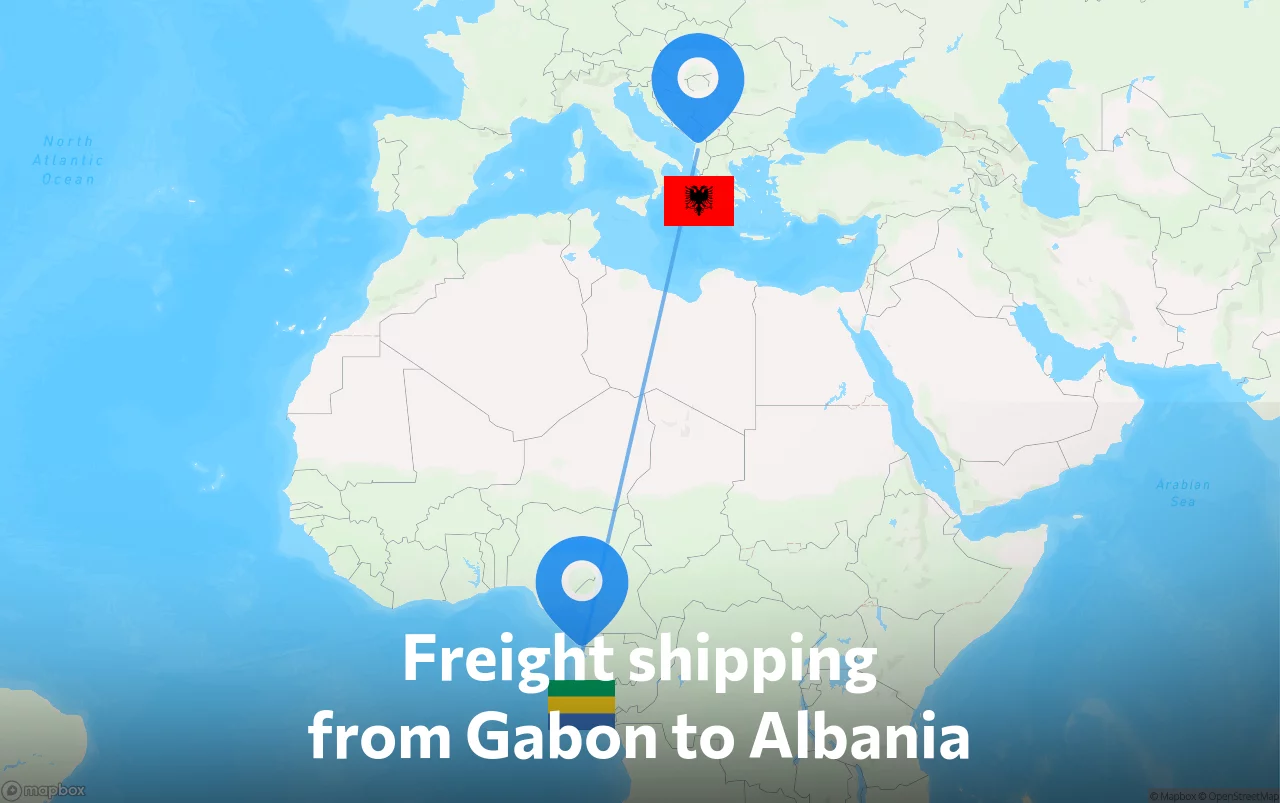 Shipping route from Gabon to Albania
