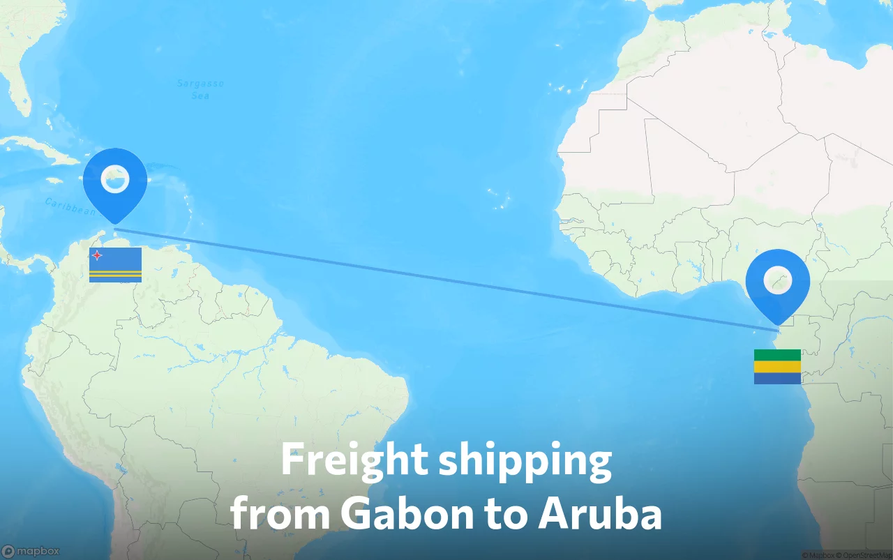 Shipping route from Gabon to Aruba
