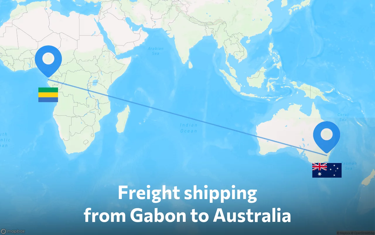 Shipping route from Gabon to Australia