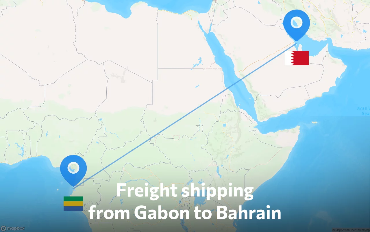Shipping route from Gabon to Bahrain