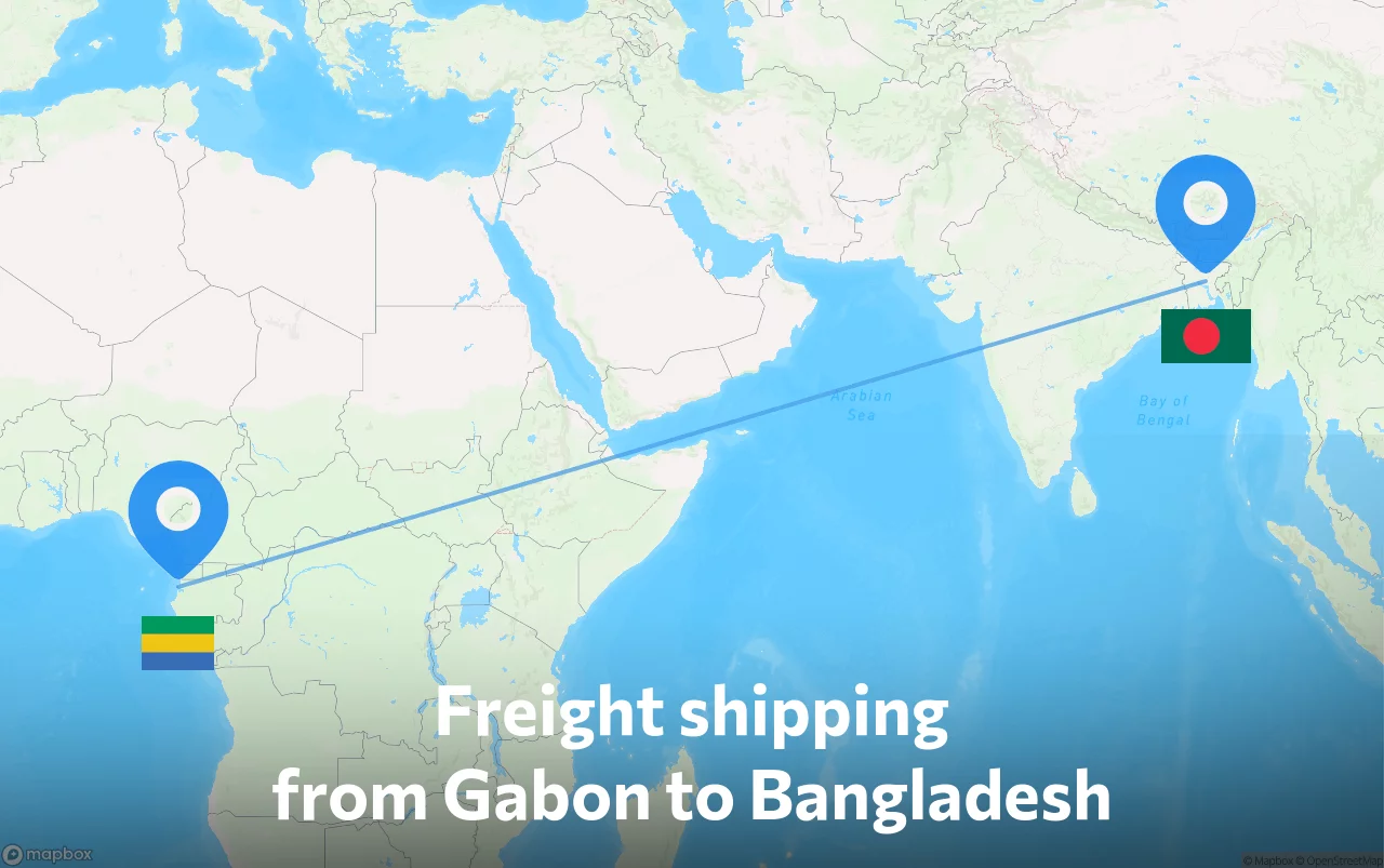 Shipping route from Gabon to Bangladesh