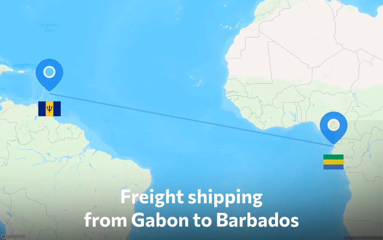 Shipping route from Gabon to Barbados