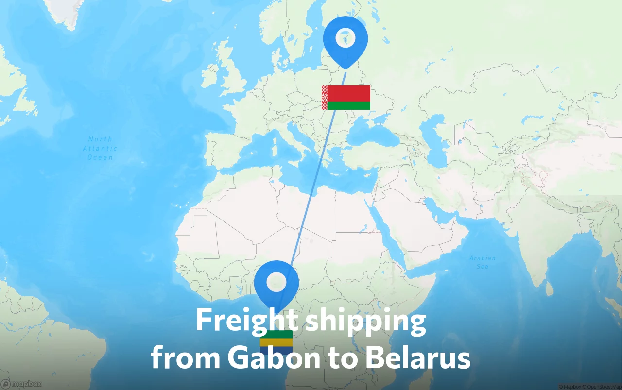 Shipping route from Gabon to Belarus