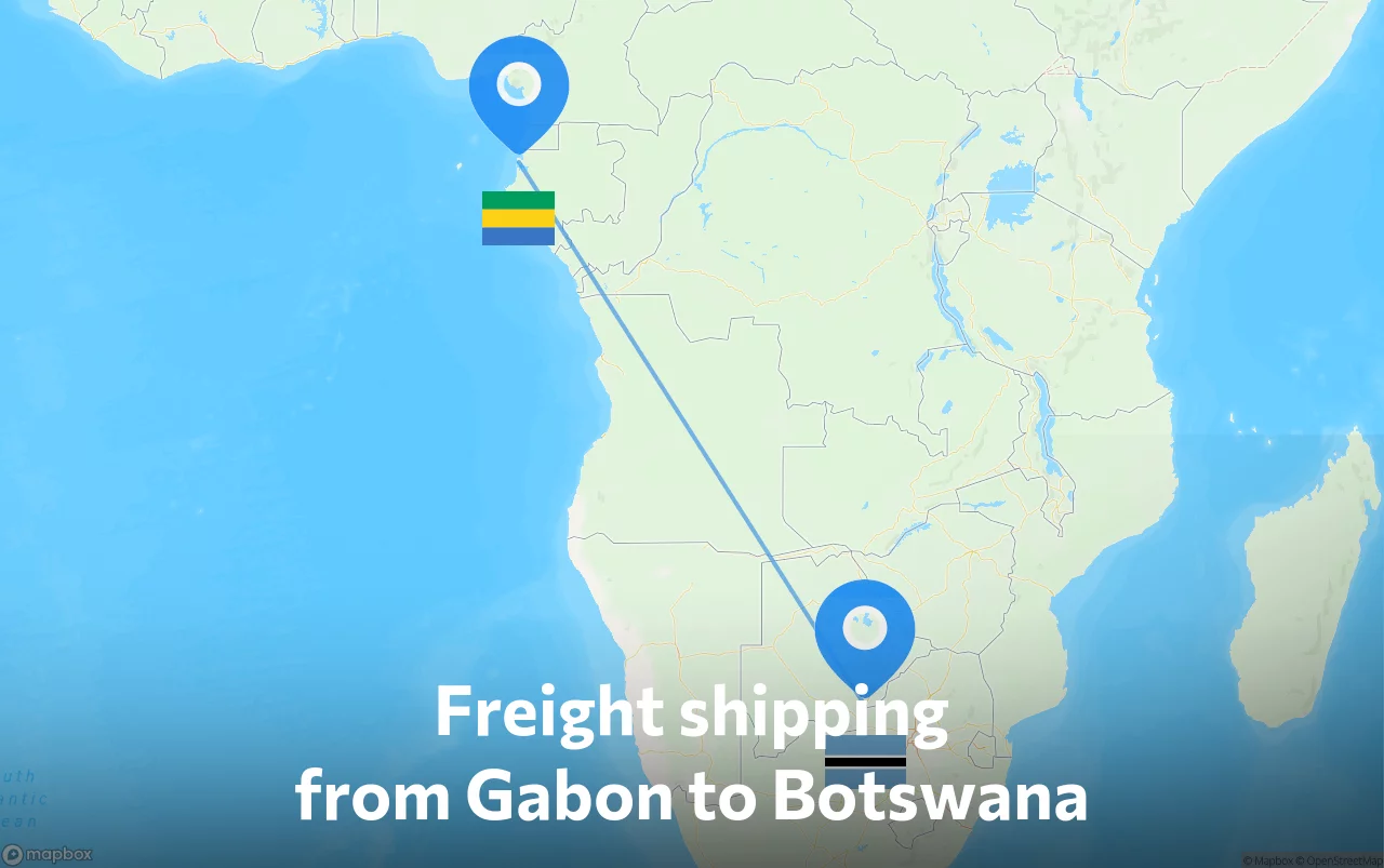 Shipping route from Gabon to Botswana