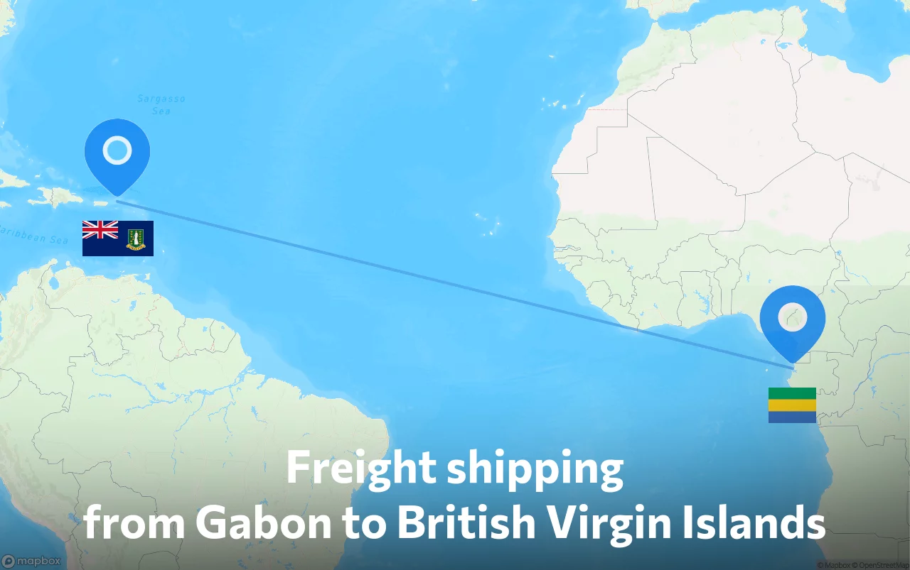 Shipping route from Gabon to British Virgin Islands