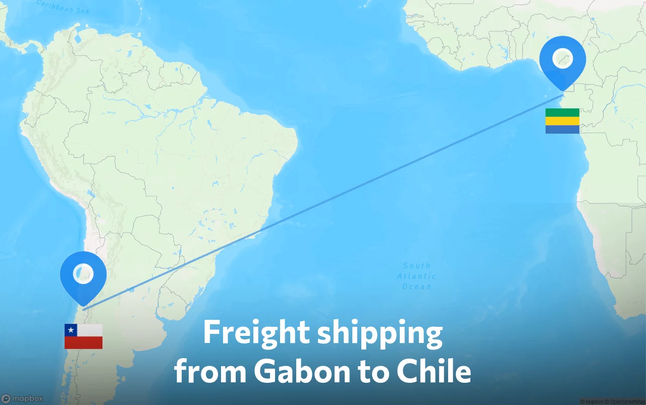 Shipping route from Gabon to Chile