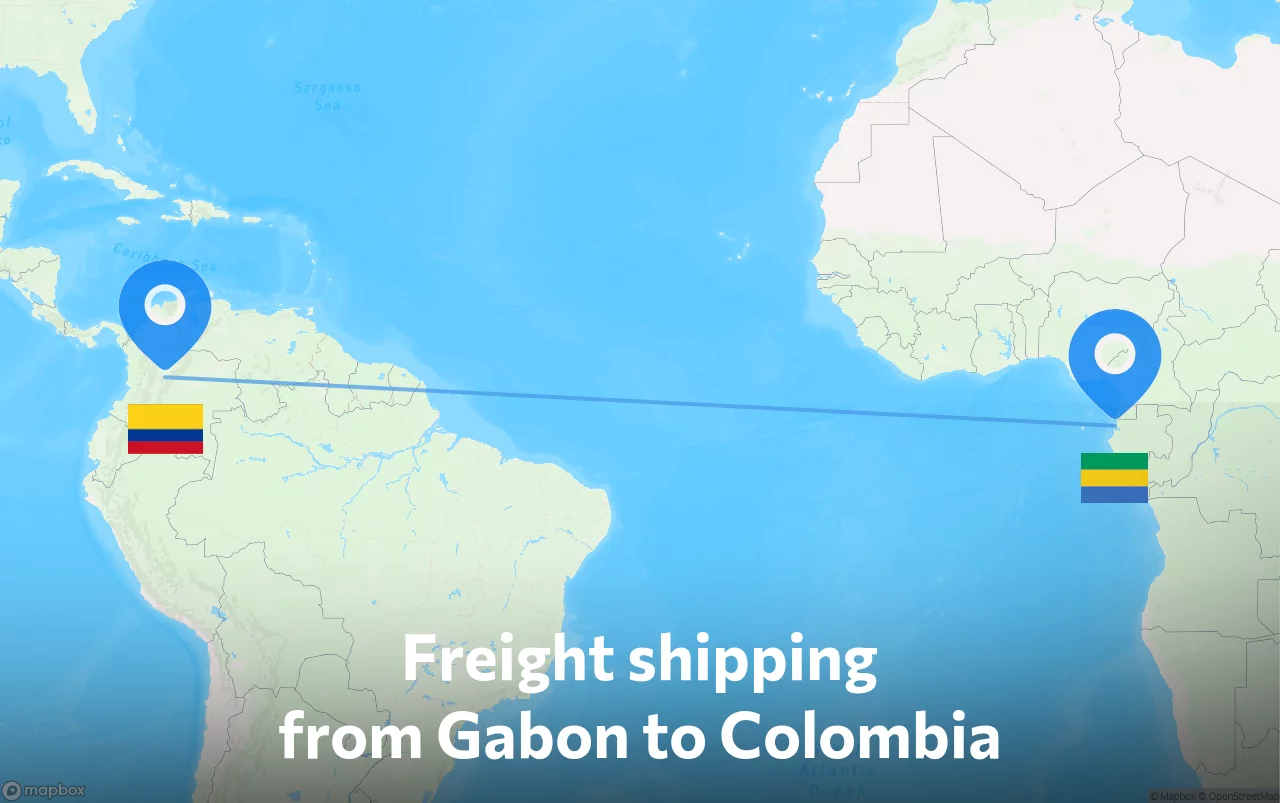 Shipping route from Gabon to Colombia