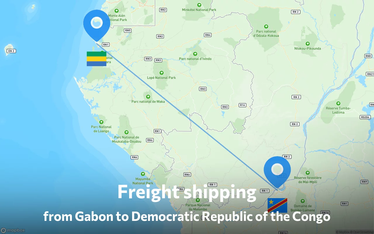 Shipping route from Gabon to Democratic Republic of the Congo