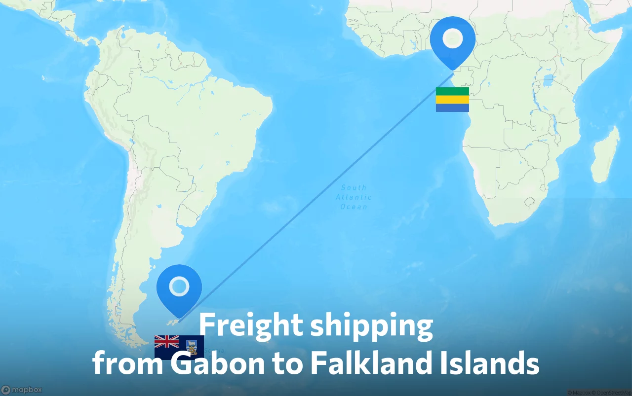 Shipping route from Gabon to Falkland Islands