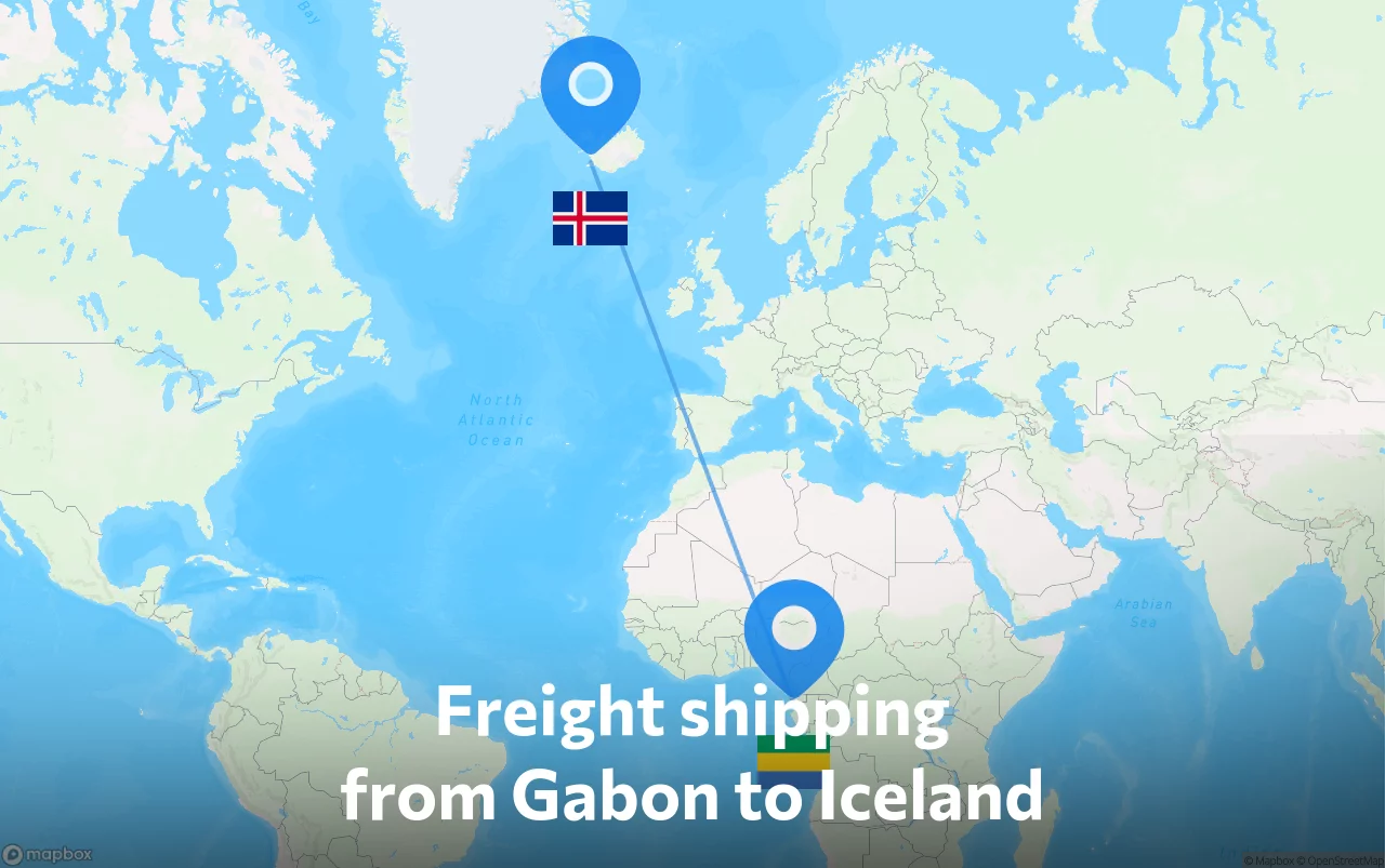 Shipping route from Gabon to Iceland