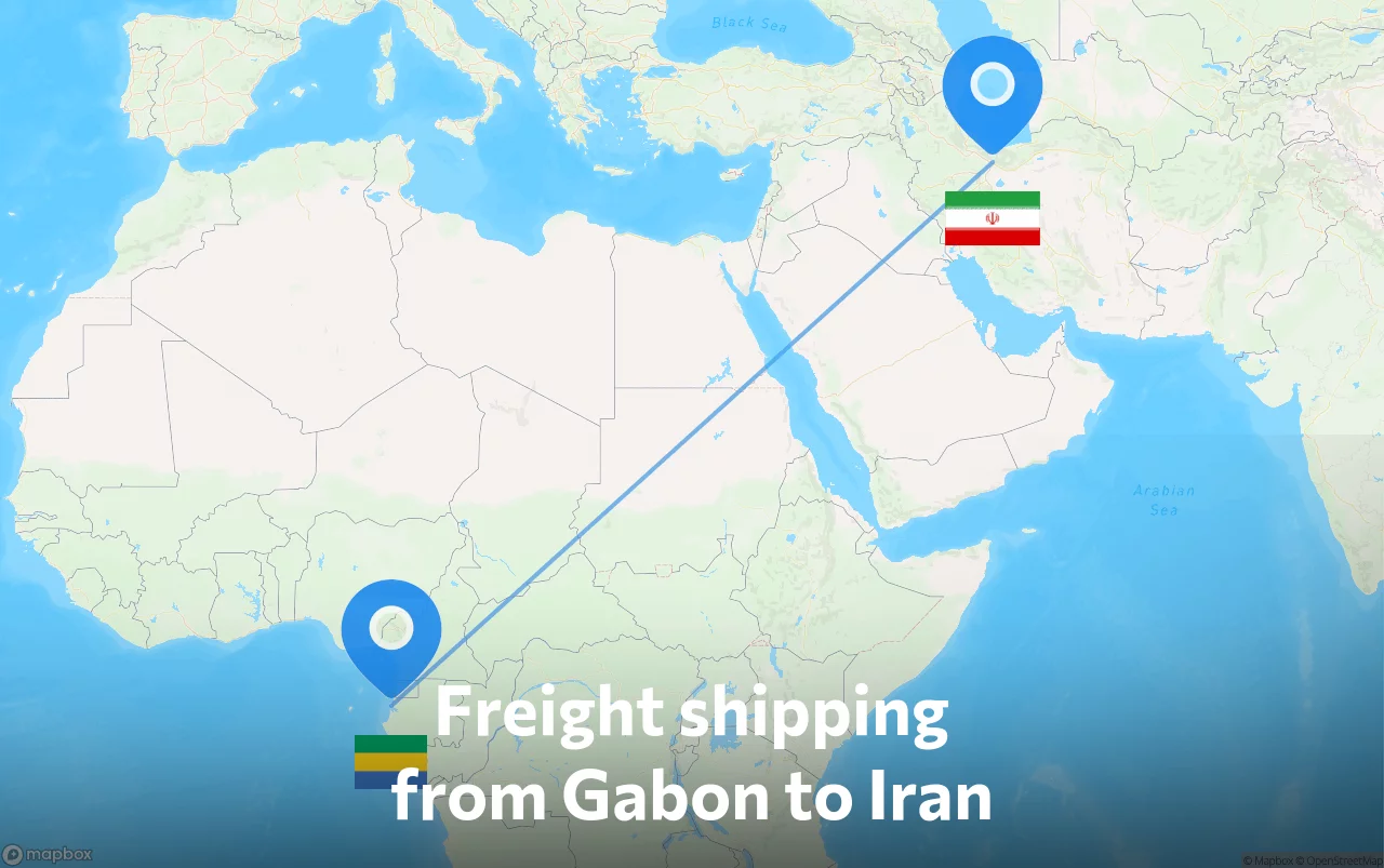 Shipping route from Gabon to Iran