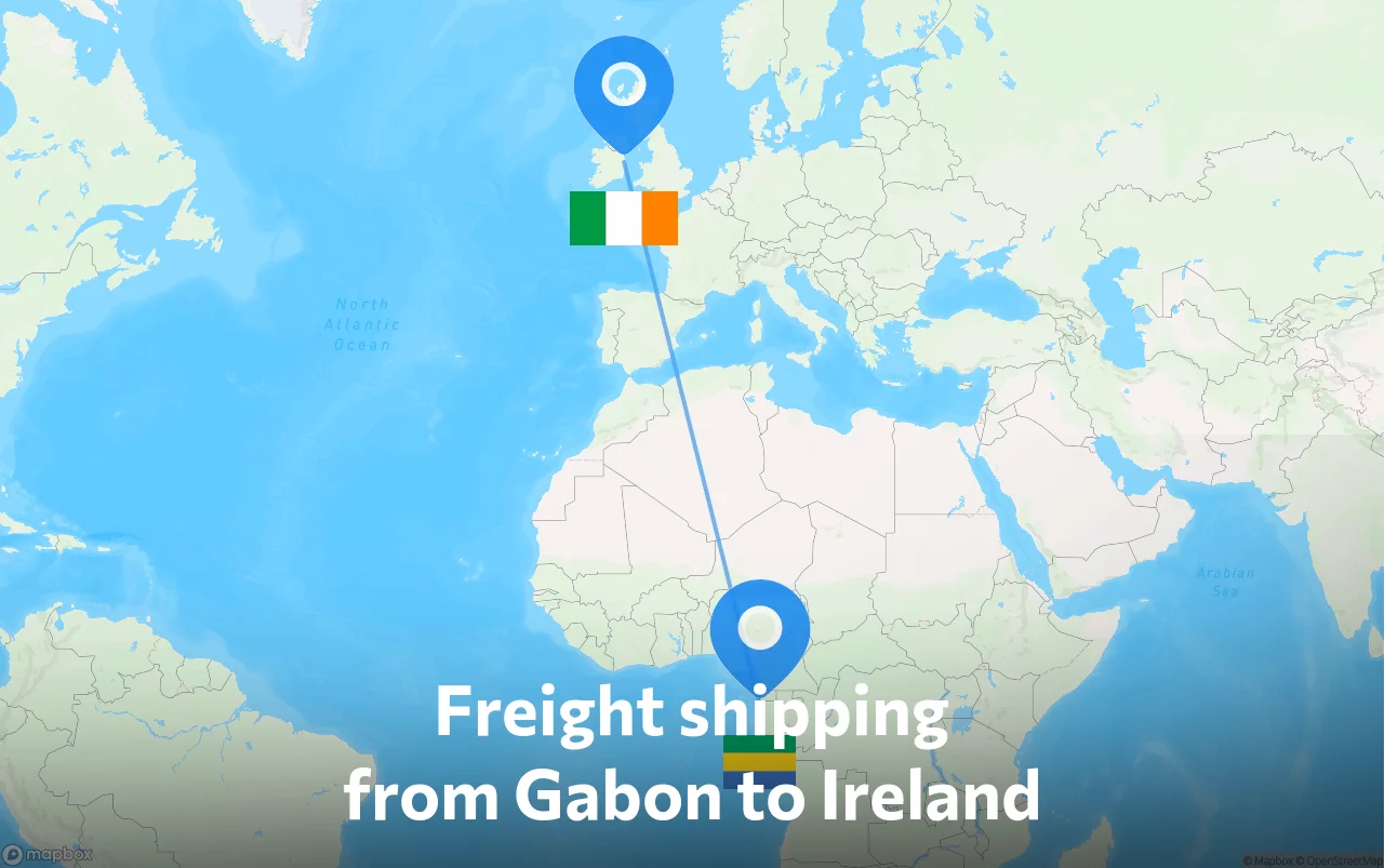 Shipping route from Gabon to Ireland