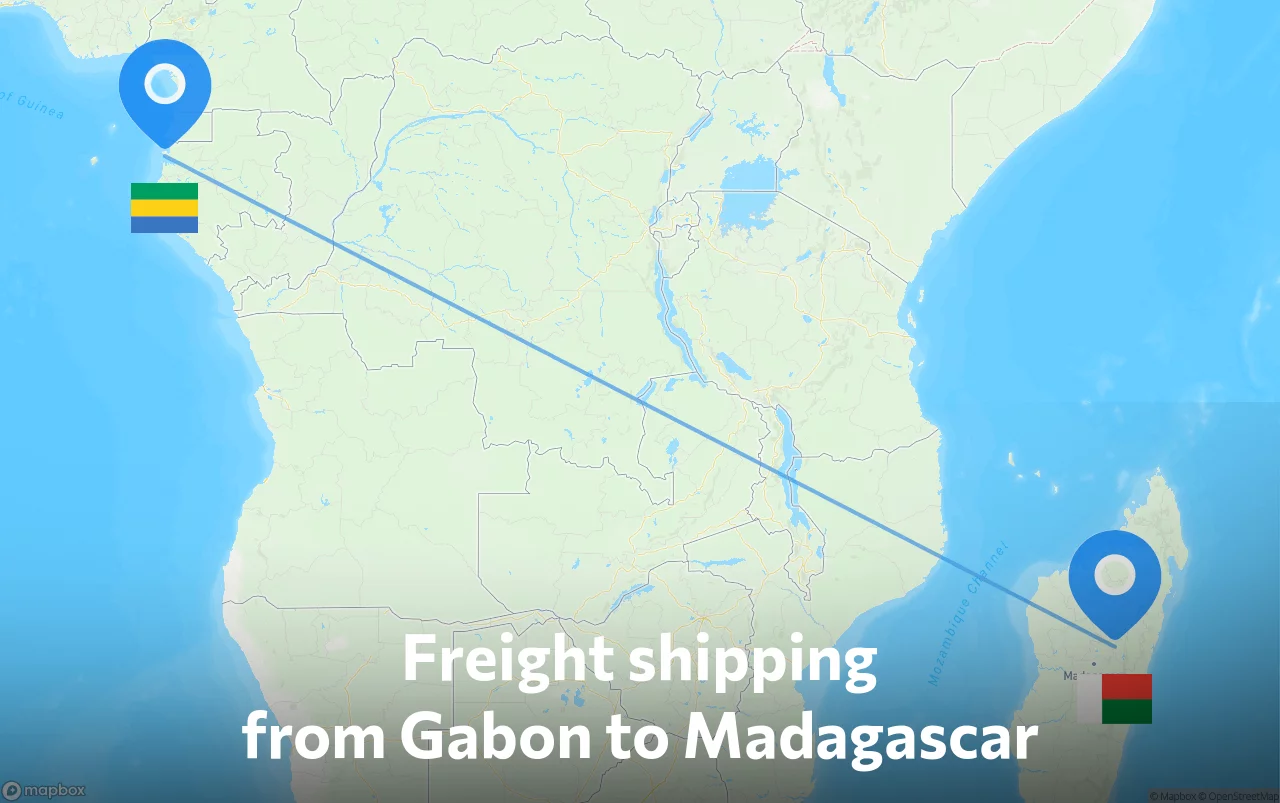 Shipping route from Gabon to Madagascar