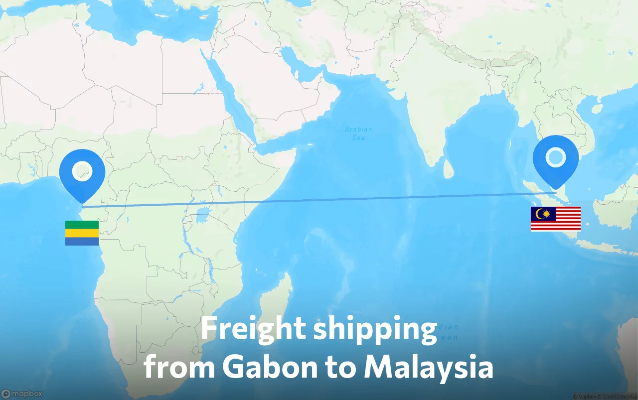Shipping route from Gabon to Malaysia