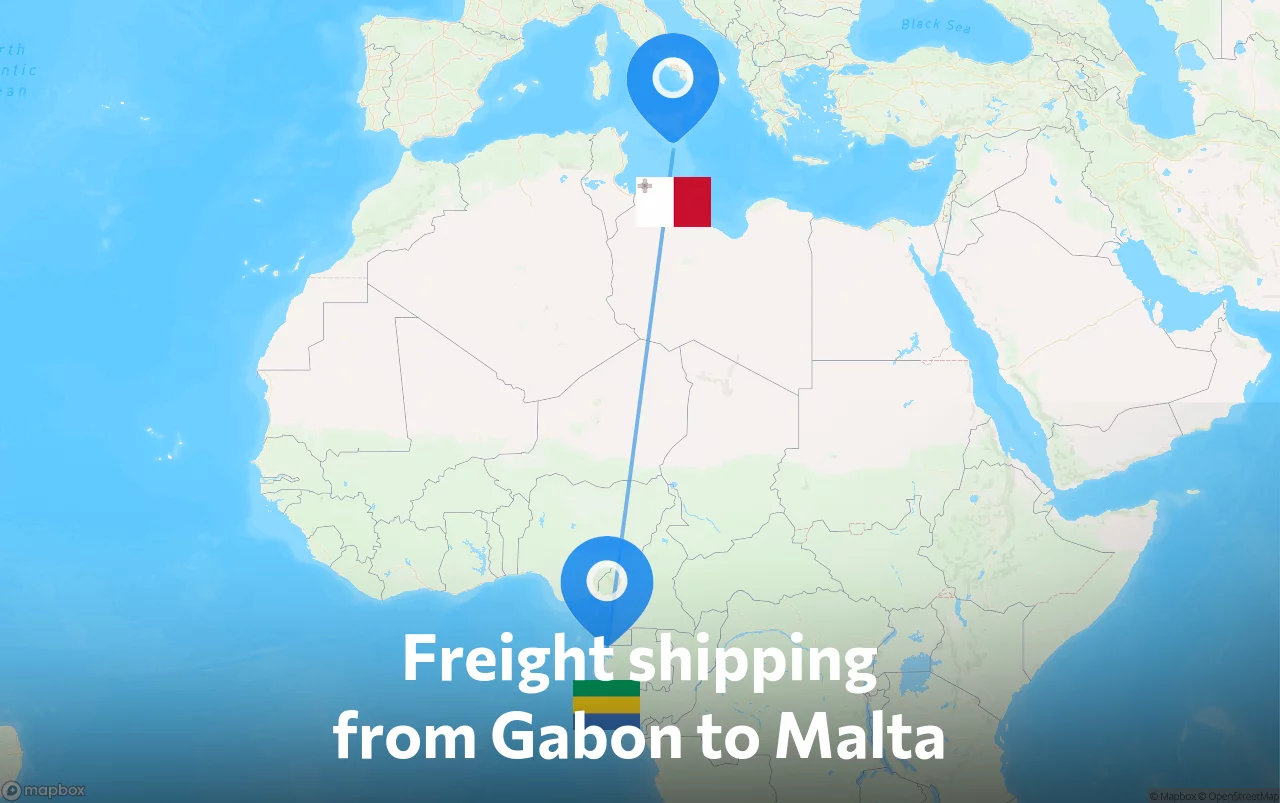 Shipping route from Gabon to Malta
