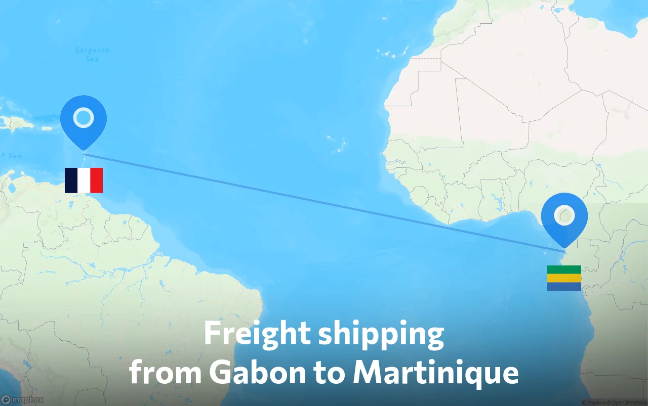 Shipping route from Gabon to Martinique