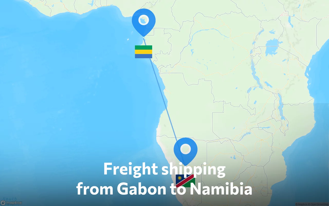 Shipping route from Gabon to Namibia
