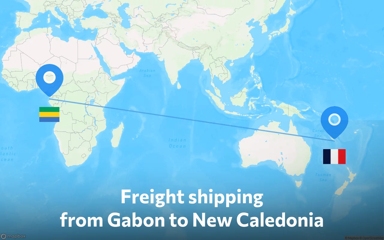 Shipping route from Gabon to New Caledonia
