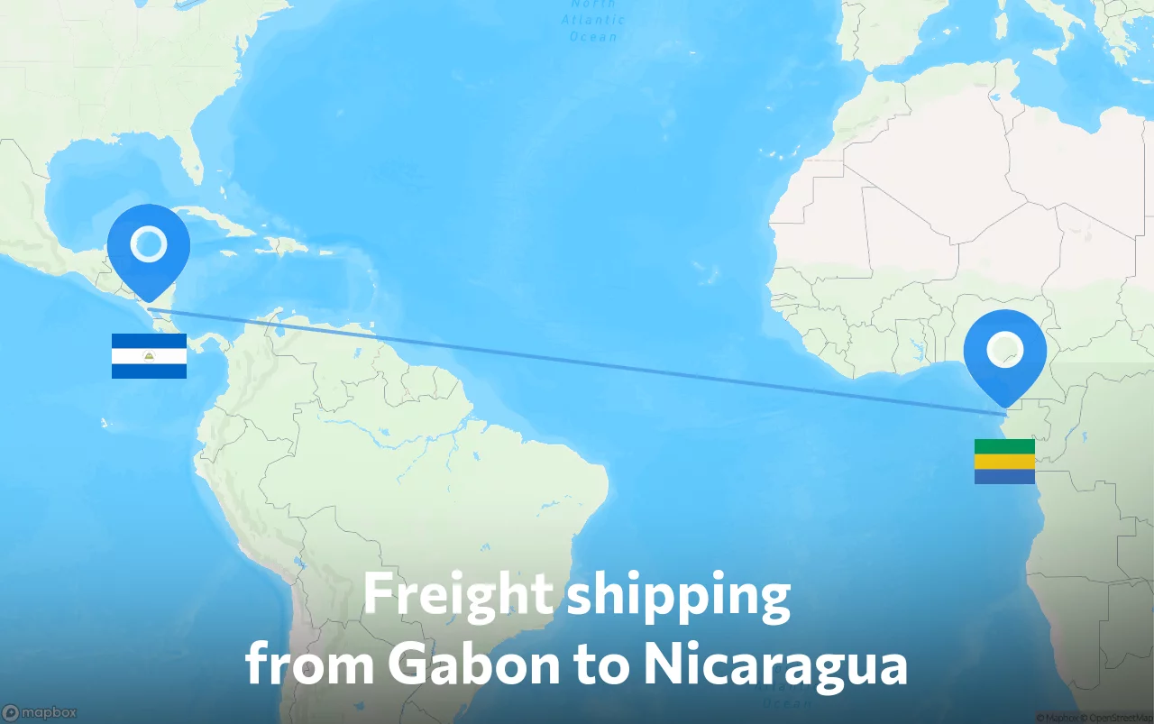 Shipping route from Gabon to Nicaragua