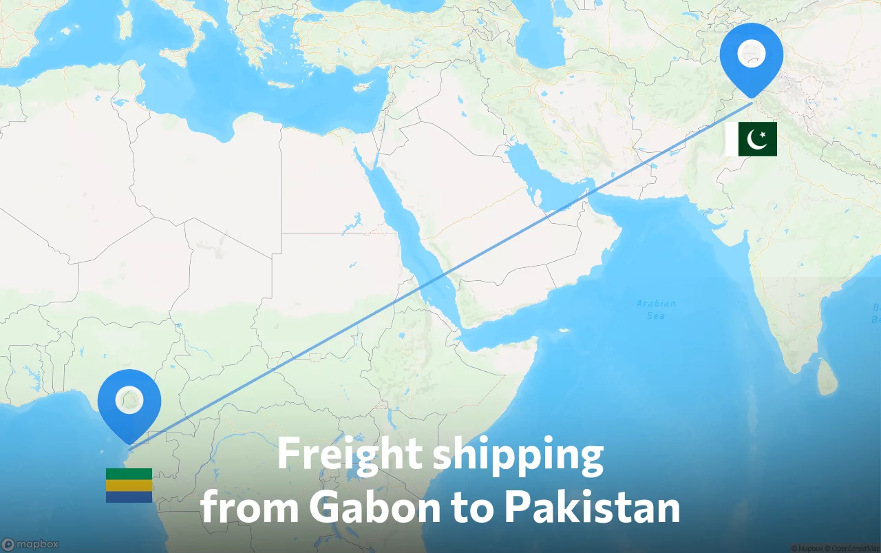 Shipping route from Gabon to Pakistan