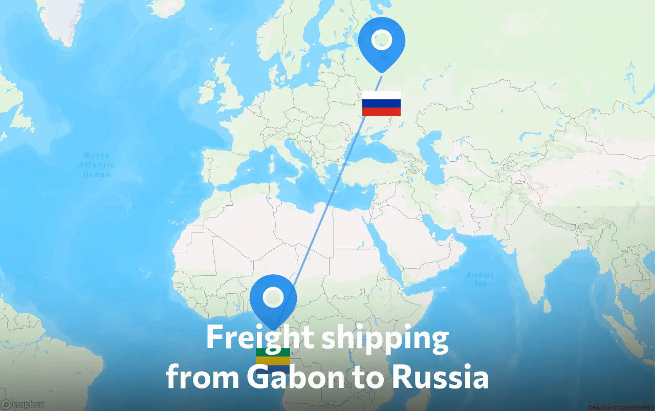 Shipping route from Gabon to Russia