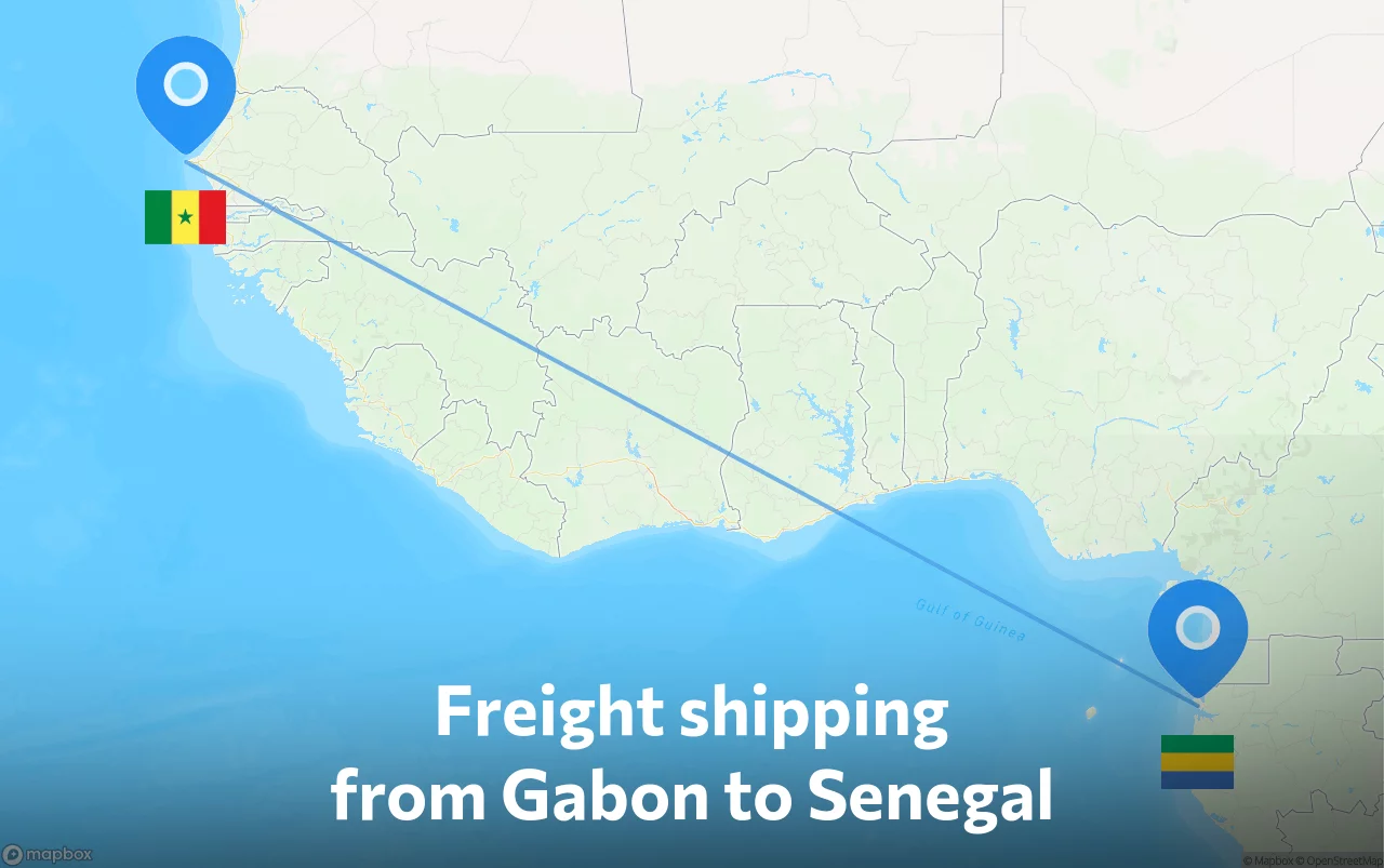 Shipping route from Gabon to Senegal