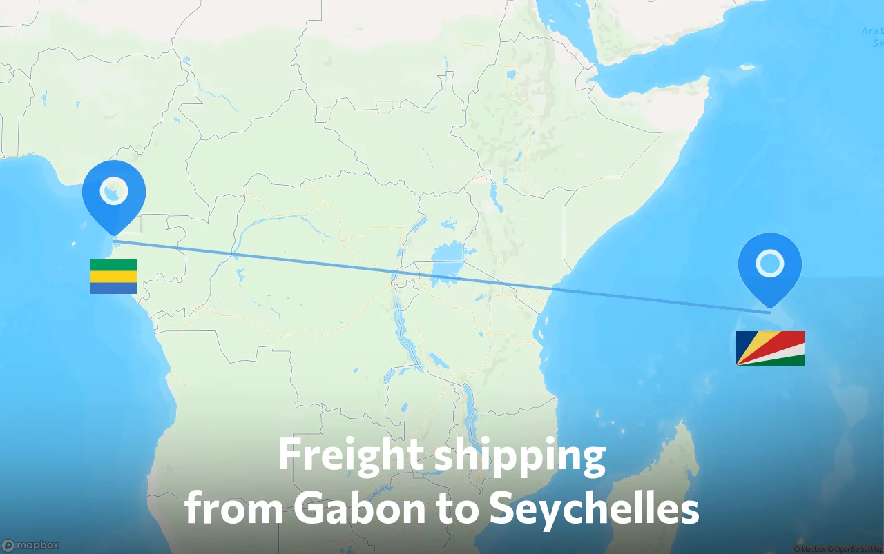 Shipping route from Gabon to Seychelles