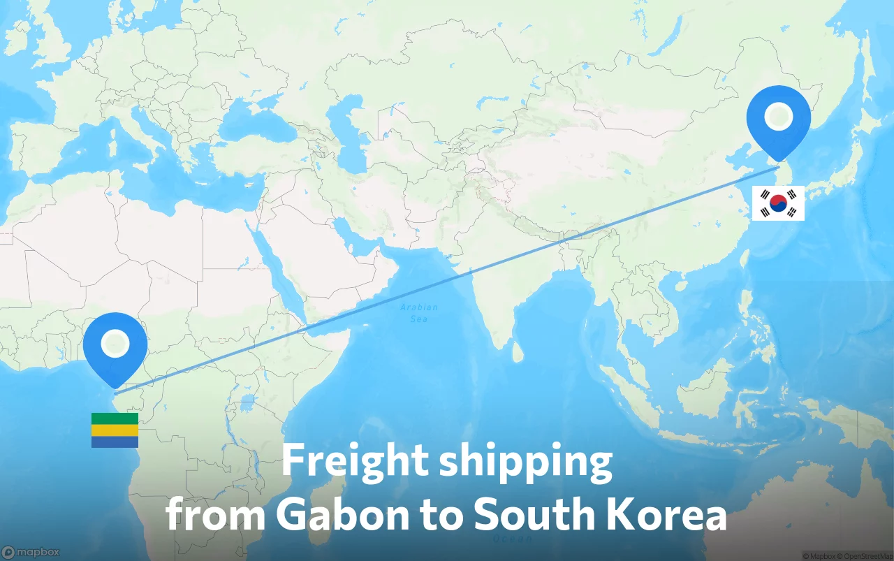 Shipping route from Gabon to South Korea