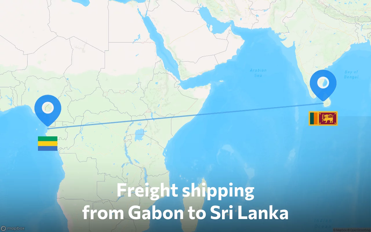 Shipping route from Gabon to Sri Lanka